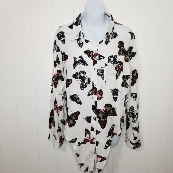 Women's Butterfly Top Size Large Button Up Long Sleeve - Picture 1 of 6